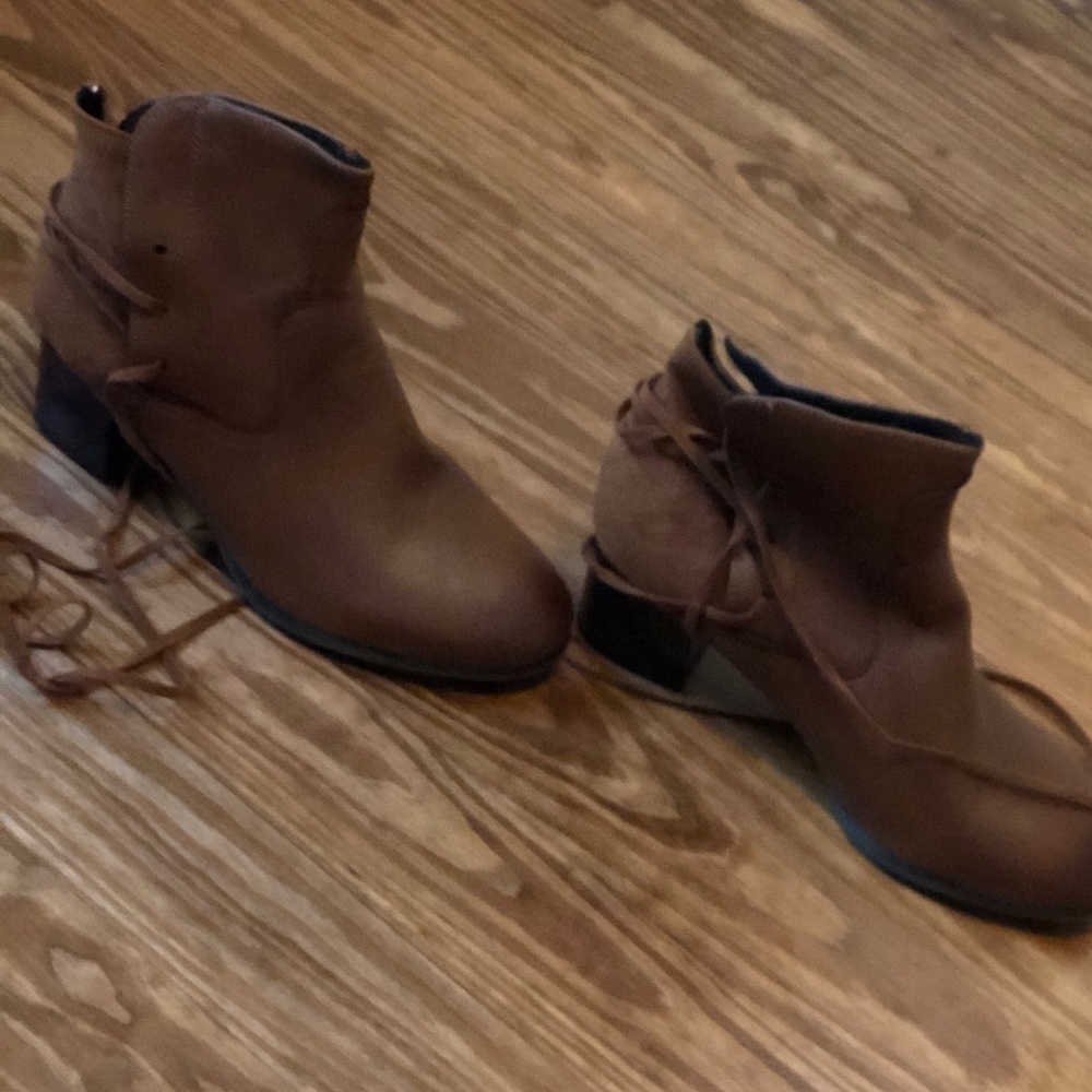 Brown distressed booties